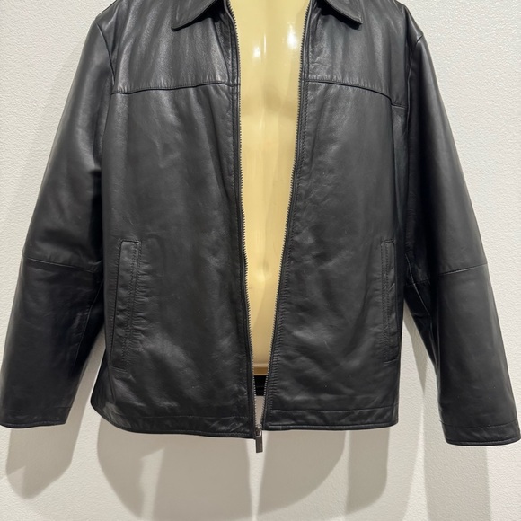 Perry Ellis Portfolio Lambskin Black Leather Jacket Size L Full Zipper Front - Picture 6 of 10